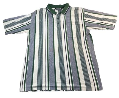 Camisa Polo de Bolos KnightsBridge De Colección Para Hombres L Años 70 Rayas Verde Blanco-MANCHAS Foto 1 de 4