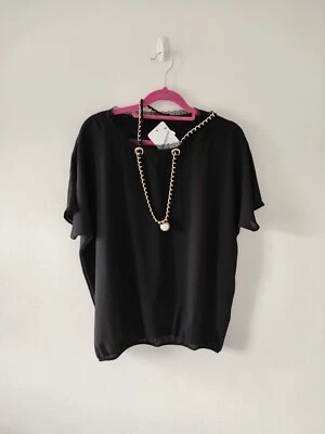 Bnwt Quiz Womens Black top casual size S 8 10 With Necklace party - Image 1 of 4