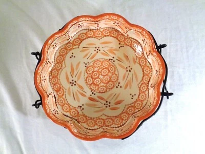 Temptations Old World Orange 10" Quiche Plastic lid metal stand - Image 1 of 4