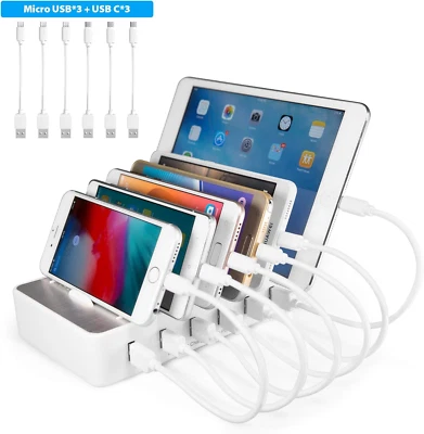 TechDot Handy Samrtphone USB Multi Ladestation mehrere Geräte 6 Port USB + Kabel - Bild 1 von 4