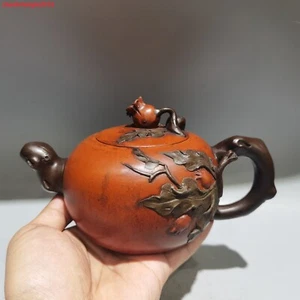Vecchia teiera cinese Yixing Zisha 7,2'' squisita argilla viola marca pentola melograno - Foto 1 di 9