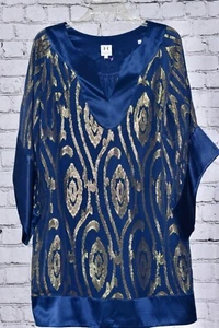 HALSTON Heritage Blouson Navy & Gold Metallic Brocade Mini Dress or Tunic - Picture 1 of 7