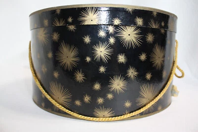 Caja sombrero papel tapiz Starburst vintage años 40-50 MCM negro y dorado 12x7 Foto 1 de 4