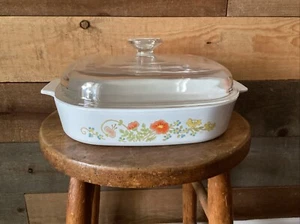 VTG Corning Ware A-10-B - Wildflower Pattern - Square Casserole -  w/lid A-12-C - Picture 1 of 10