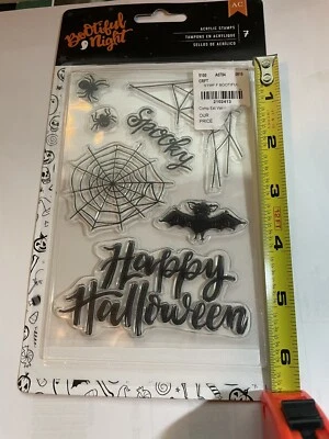 HALLOWEEN 7 piezas artesanías americanas - hermosas estampillas acrílicas NUEVAS telarañas águila de murciélago Foto 1 de 4