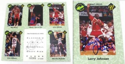 Folha de cartão promocional assinada por Larry Johnson CLÁSSICO 1991 NBA Draft Pick #8589/10000 - Imagem 1 de 4