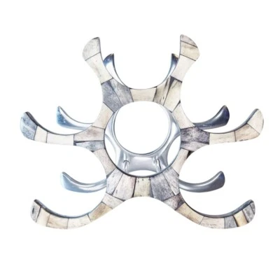 Vintage Wine Rack MCM Style 6 Bottle Abstract Aluminum & Mother of Pearl Inlay - Image 1 of 4