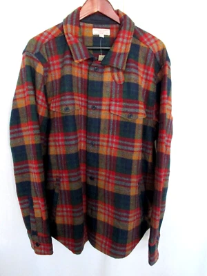 J. Crew Wallace & Barnes Mens Overshirt XL Red Green Brown Plaid Wool - Image 1 of 4