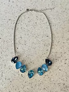 Touchstone Crystal by Swarovski Deep Blues Necklace Teardrop Blue & Aqua Stones - Picture 1 of 6