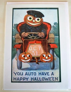 NEW Card Jack O' Lantern Chauffeur Old Time Car You AUTO Have a Happy Halloween - Picture 1 of 5