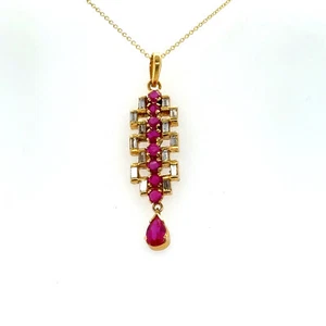 Vintage Natural Diamond & Ruby 2.44tcw Geometric Curved Journey Pendant 14k YG - Picture 1 of 14