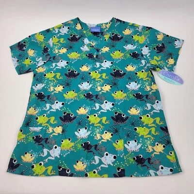 Blusa Médica Estampada Verde Carol's para Mujer L 12-14 Mezcla de Algodón Bolsillos Nueva con Etiquetas Foto 1 de 4