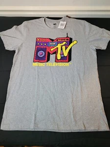 MTV Music Television Size Large Gray T-Shirt  Boom Box Design Brand New - Picture 1 of 12