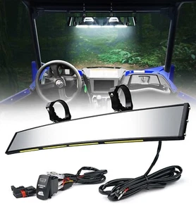 Xprite 17.5" Curved UTV Rear View Center Mirror w/ LED Light for 1.75"-2" Bar - Picture 1 of 8