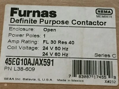 NEW FURNAS 45EG10AJAX591 Definite Purpose Contactor L38-609 Series C Free Ship! - Image 1 of 4