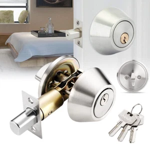 Stainless Steel Door Knob Entrance Lock Latch With Keys Bathroom Bedroom Toilet - Picture 1 of 18