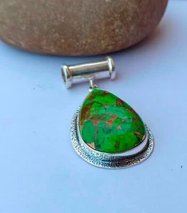 Green Copper Turquoise Pendent 925 Sterling Silver Handmade Silver Jewelry - Picture 1 of 6