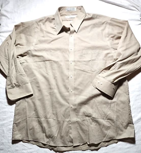 Geoffrey Beene Shirt Mens Size 17 1/2 Beige Brown Long Sleeve Button Up USA Made - Picture 1 of 18