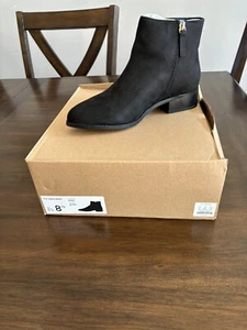 Black Suede Zip Flat Ankle Boots Women’s Size 8 M Style BT276 New In Box - Picture 1 of 1