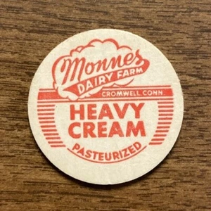 Vtg Monnes Dairy Farm Cream Milk Bottle Cap Top Cromwell Connecticut CT Old A8 - Picture 1 of 8