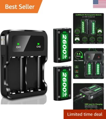 Paquetes de baterías recargables de alta capacidad para Xbox - 2x2600mAh - Cargador incluido Foto 1 de 4