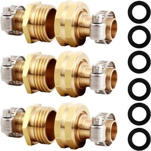 Solid Brass Garden Hose Repair Connector with Clamps Hose End Repair Kit,Fit for - Picture 1 of 6