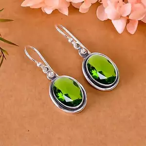 Green Tourmaline Gemstone 925 Sterling Silver Jewelry Earring, Gift For Her - Picture 1 of 4