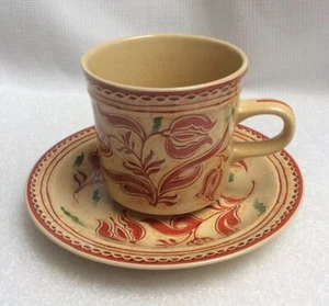 Tazza e piattino piatto Georges Briard American Folk Art design tulipano e foglie Giappone - Foto 1 di 5