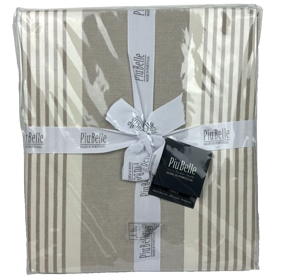 Juego de Funda Nórdica PiuBelle Queen Algodón Beige Marfil Rayas Hecho en Portugal Foto 1 de 4