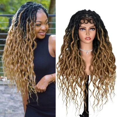 Ombre Blonde Curly Goddess Faux Locs Crochet Hair Full Lace Wigs for Black Women - Image 1 of 4