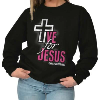 Sudadera Christian Strong Faith Live for Jesus Cross para mujer o hombre cuello redondo Foto 1 de 4
