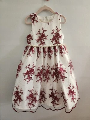 New American Princess Lace Overlay Faux Pearl Belted Girl's Dress (Size 5) - Image 1 of 4