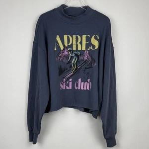 The Vinyl Icons Apres Ski Retro Raw Hem Blue Grisaille Sweatshirt Size Large NWT - Picture 1 of 8