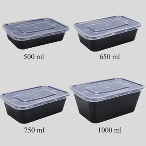 Plastic Food Containers with Lids Takeaway Microwave Freezer Safe Reusable Black - Picture 1 of 9
