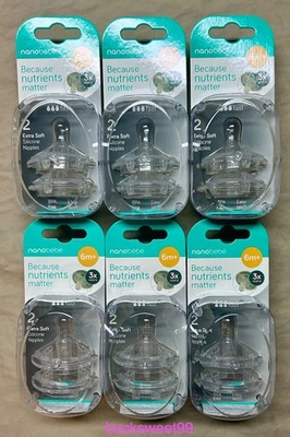 NANOBEBE 6m+ Extra Soft Clear Silicone Nipples Fast Flow - 12 Nipples - Image 1 of 2