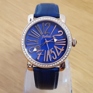 Mens Ladies Blue Leather Rose Gold Swarovski Pop-Art Pocket Watch PK2022 NEW - Picture 1 of 10