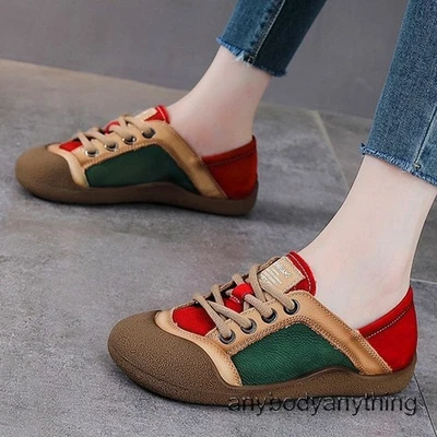 Мокасины женщин натуральной кожи кроссовок шнурует вверх плоский каблук Оксфорды повседневные ботинки новый - Изображение 1 из 4