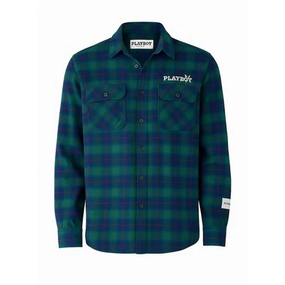 Camisa de franela Playboy by PacSun para hombre mediana verde a cuadros manga larga con botones Foto 1 de 4