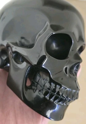 FLASH SALE Large Hand Carved Natural Black Obsidian Crystal Skull Horror Statue  - Image 1 of 4