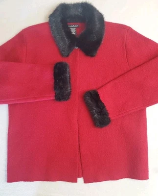 Abrigo Chaqueta Suéter Alexandra Bartlett Talla M 100% Lana Imitación Piel Borde Elegante De Colección  Foto 1 de 4