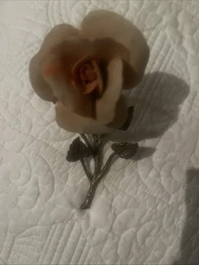 VTG Capodimonte Pink Porcelain Rose Metal Stem Italy Artistic Castings - Picture 1 of 3