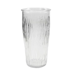 9.5" Tall Heavy Wavy Ribbed Clear Glass Flower Vase Fluted Cylinder Container - Picture 1 of 5