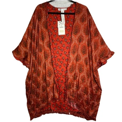 Nuevo con etiquetas Kimono Reversible Zara Mujer Talla M Gran Tamaño Flecos Floral Boho Foto 1 de 4