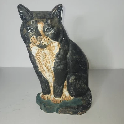 Tapón de puerta de hierro fundido pintado a mano blanco y negro para gato ¡RARO!  Foto 1 de 4