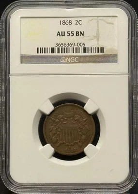 1868 Two Cent NGC AU-55 BN - Image 1 of 2