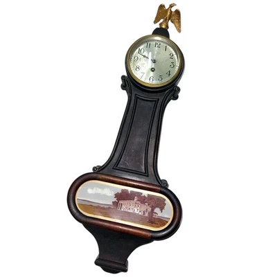 Vintage 1913 New Haven Clock Co. Warren Banjo Wall Clock - Image 1 of 4