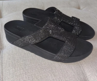 FitFlop Lulu Marli H-Bar Design Micro-Crystals Slide Sandal Black US 9 EU 41 - Image 1 of 4