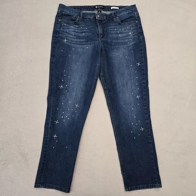Daisy Fuentes Paulina Bestfriend 12 Blue Denim Mid Rise Rhinestone Ankle Jeans  - Image 1 of 4