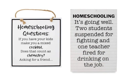 NUEVO Paquete Conjunto de 2 Letreros Decorativos Divertidos de Educación en el Hogar Placas de Pared de Madera Foto 1 de 4