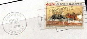 SMITHON, TAS 7330 postmarked 45c WARSHIP stamp dated 21 MAY 1993 - Picture 1 of 2
